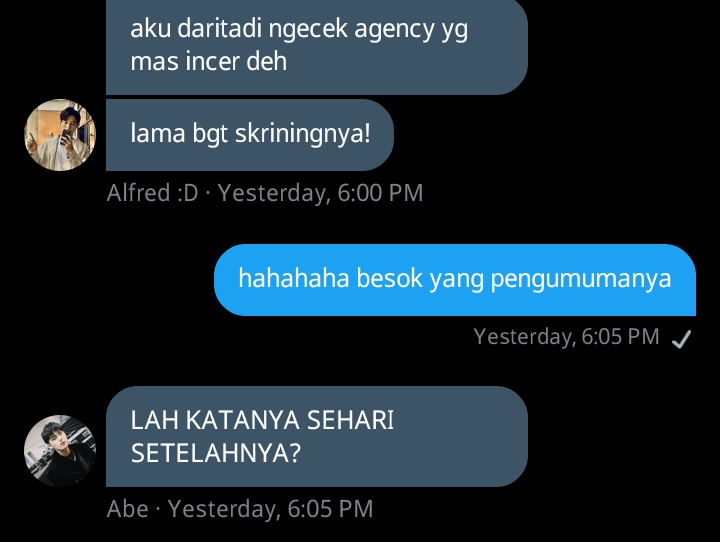 bucinabe's tweet photo. gua yang daftar agc tapi yg ga sabar nungguin announcementnya pacar gua check https://t.co/cyZOsv2MeV