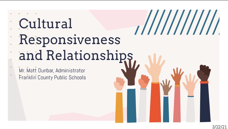 MattDunbar_VT's tweet photo. Enjoyed presenting “Cultural Responsiveness and Relationships” to aspiring PE teachers at @FerrumCollege tonight. The group was willing to share and was fun to engage with! #frcochat #fcpsva https://t.co/9XOjYyzAgG
