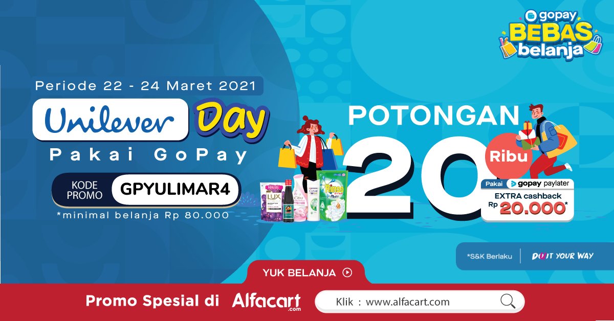 Alcartian! Kamu mau berhemat saat belanja produk Unilever? Gunakan GoPay dapatkan POTONGAN 20ribu + CASHBACK 20ribu!

Semakin mudah belanja kebutuhanmu #DariRumahAja pakai aplikasi Alfacart! Klik link ini untuk nikmati promonya >> alfa.id/goulitw