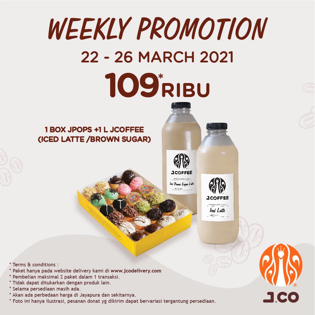 JcoIndonesia's tweet photo. Weekly Promotion kali ini adalah 1 box JPOPS + 1 L JCOFFEE dengan hanya 109Ribu.
_
order lewat website delivery kami di https://t.co/HjRbDKy3Da.
mulai 22 Maret hingga 26 Maret 2021.
_
*Syarat & Ketentuan Berlaku.
#JCOINDONESIA #Jcocinno #jcoffee https://t.co/scEGUWclkV