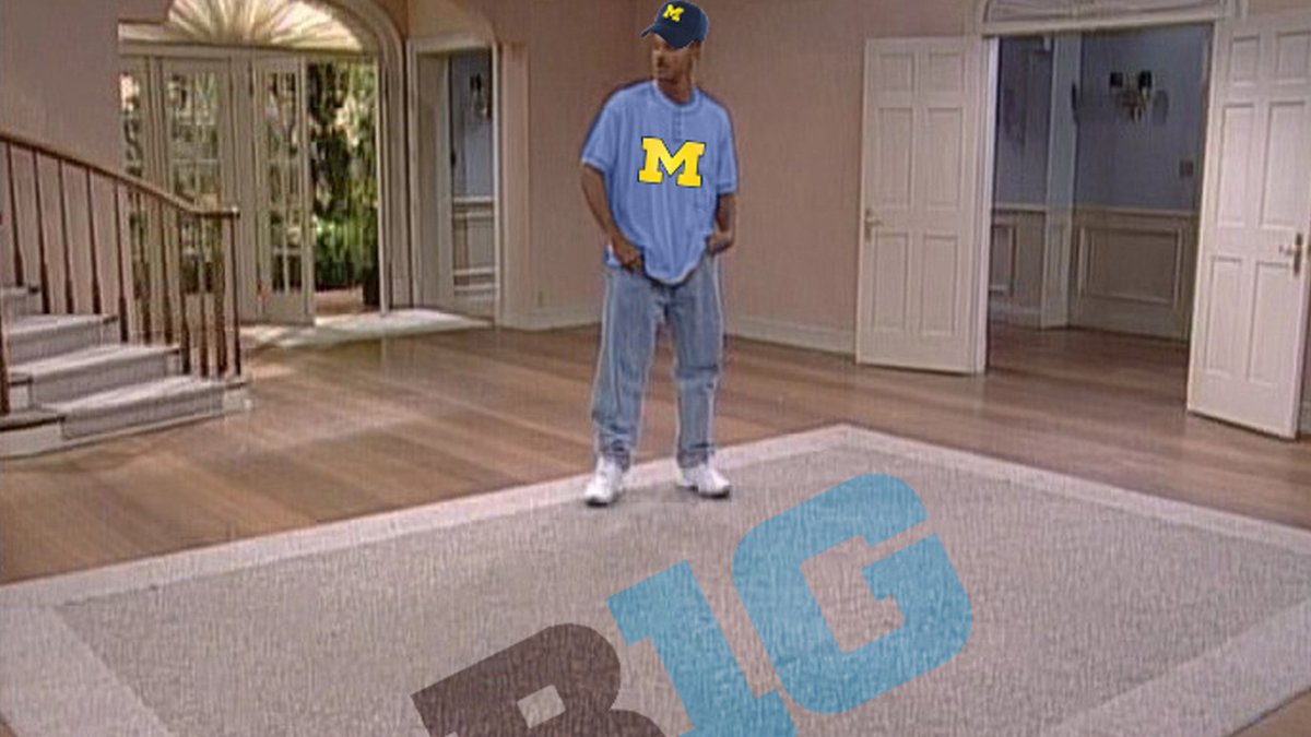 CBSSports's tweet photo. The Big Ten entered March Madness with NINE teams. 

Now, Michigan is all alone. https://t.co/pqxmdLW12m