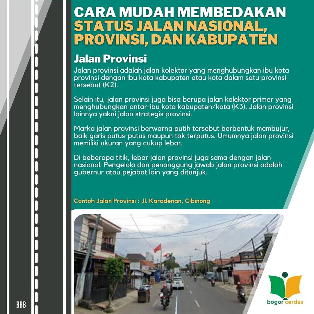 BogorDiskominfo's tweet photo. Wargi Bogor yang masih bingung membedakan status jalan nasional, jalan provinsi, dan jalan kabupaten silahkan simak infografis dibawah 👇👇
#BogorSportandTourism #diskominfobogorkab #kabupatenbogor #statusjalan #jalannasional #jalanprovinsi #jalankabupaten https://t.co/a07WEFUH8e