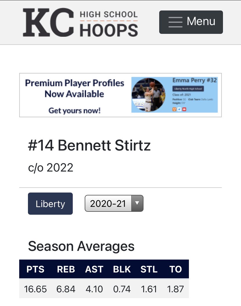 <a href="/bennett_stirtz/">Bennett Stirtz</a> #14 Bennett Stirtz
Liberty HS

Big time player who helped lead Liberty to a state runner-up finish. Was able to see him multiple times this year and he can play on both ends of the floor. Shoots, attacks, passes, defends at a high level. 

kchighschoolhoops.com/player.php?pla…