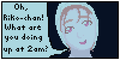a very quick 3-panel #pixelart comic I made at 1am! riko's having a tough night. 