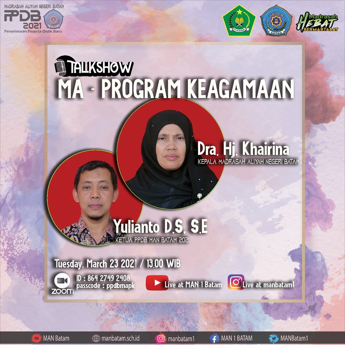 MANBatam1's tweet photo. Silakan diikuti. Acara yang pas untuk para calon pendaftar. Siapkan semua pertanyaan yang selama ini terpendam.. Hiya hiya.. 😆

Yok mari, sebarkan kepada kawan-kawan yang mau masuk MAN maupun orang tua kalian, agar mendapat info yang akurat. https://t.co/rC1pnjxKLZ