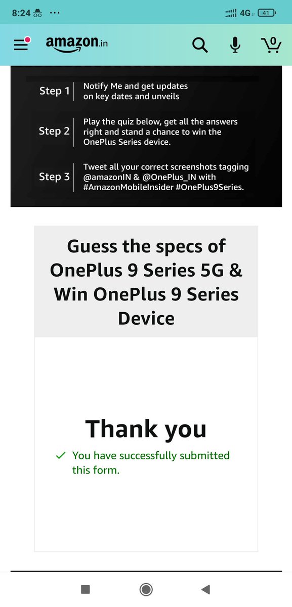 anonymous33_A's tweet photo. #AmazonMobileInsider #OnePlus9Series I have marked all the answers correctly now looking forward to the prize 😁 I wish I will win the chance to experience the latest one plus phone
@amazonIN @OnePlus_IN https://t.co/nMLDcOcG51