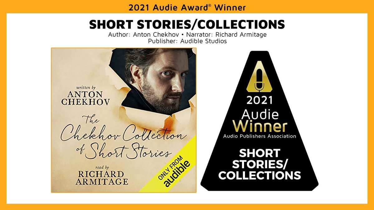 WINNER! The Short Stories/Collections #AudieAward goes to THE CHEKHOV COLLECTION OF SHORT STORIES by #AntonChekhov, narrated by @RCArmitage, published by @audible_com. Congratulations! #Audies2021
