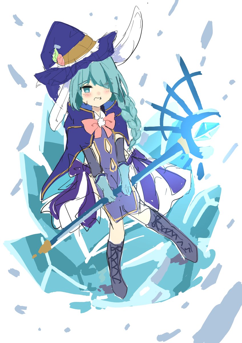 いろどりかえる ゲーム用キャラクターの没案です 氷の魔女で恥ずかしがりやのうさぎさんですウサギの顔 イラスト オリジナル