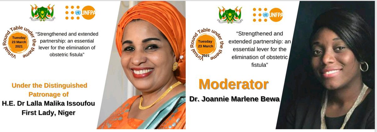 DrJoannie_Bewa's tweet photo. Excited to moderate a 8 first ladies Round Table under the Patronage of #First #Lady of Niger, H.E. Dr. Lalla Malika Issoufou, with @UNFPA Wcaro
"Strengthened&amp;extended partnership: an essential lever to eliminate obstetric #fistula March 23rd, 10 AM GMT
https://t.co/f5w4ABkbrg https://t.co/1z6hwoxgcS