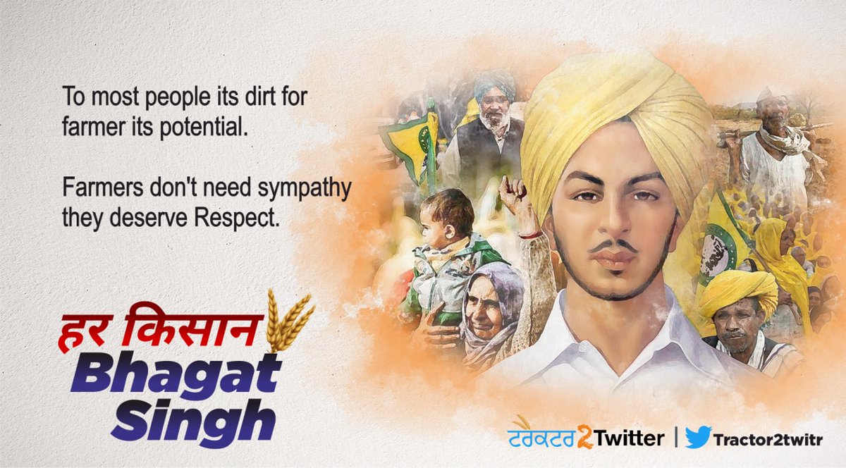 Tractor2twitr's tweet photo. Every farmer fighting for his rights at the Delhi Borders deserves respect and a hearing by the Govt. 

But like 200 years back, the Govt is still deaf and mute.

#हर_किसान_Bhagat_Singh https://t.co/wEAS8WGAab