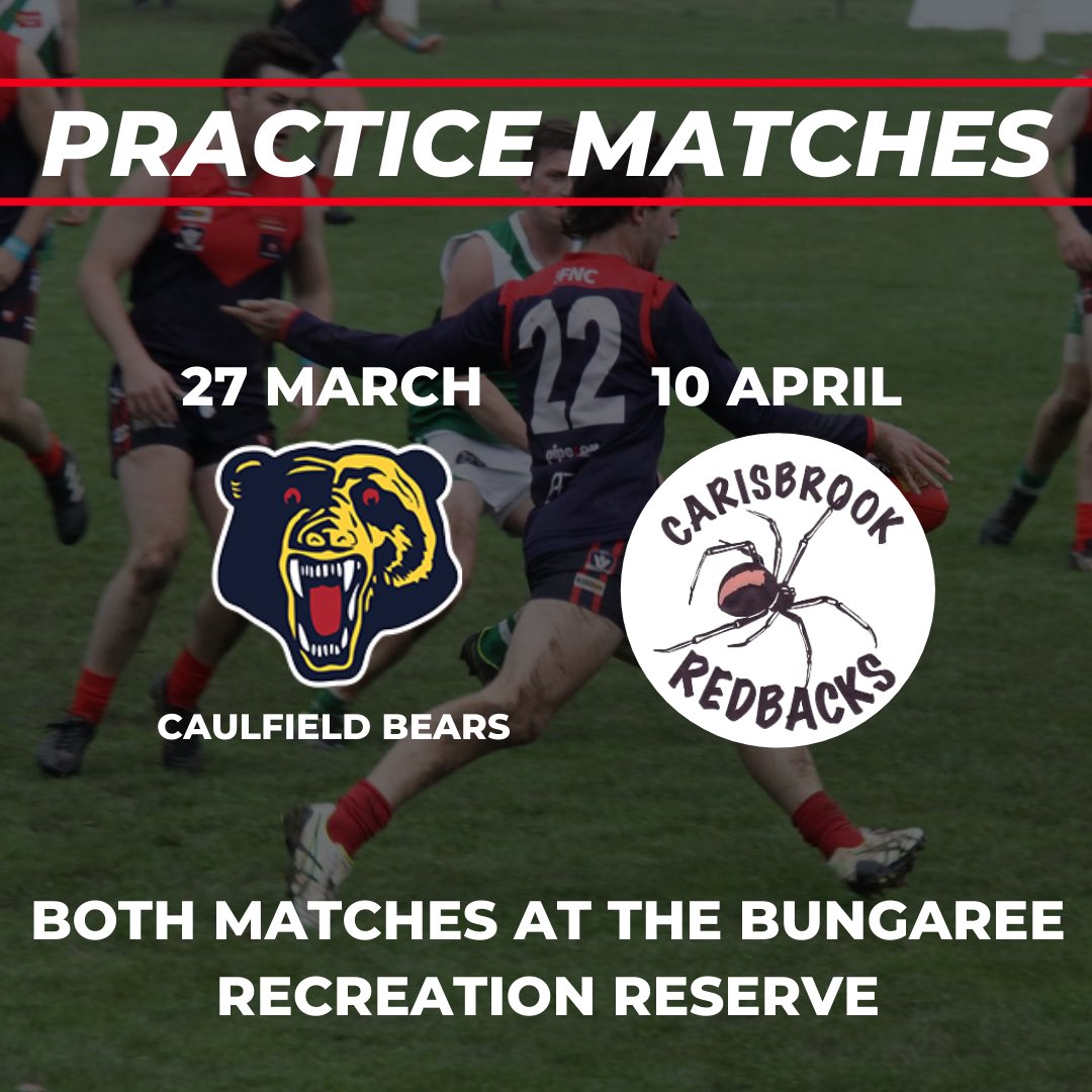 Senior footy makes its return to Bungaree this weekend with the two sides taking on the Caulfield Bears on Saturday. The seniors will be kicking off at 1pm, with the reserves at 11am. Get down to see how the boys are progressing as the preseason nears its close!