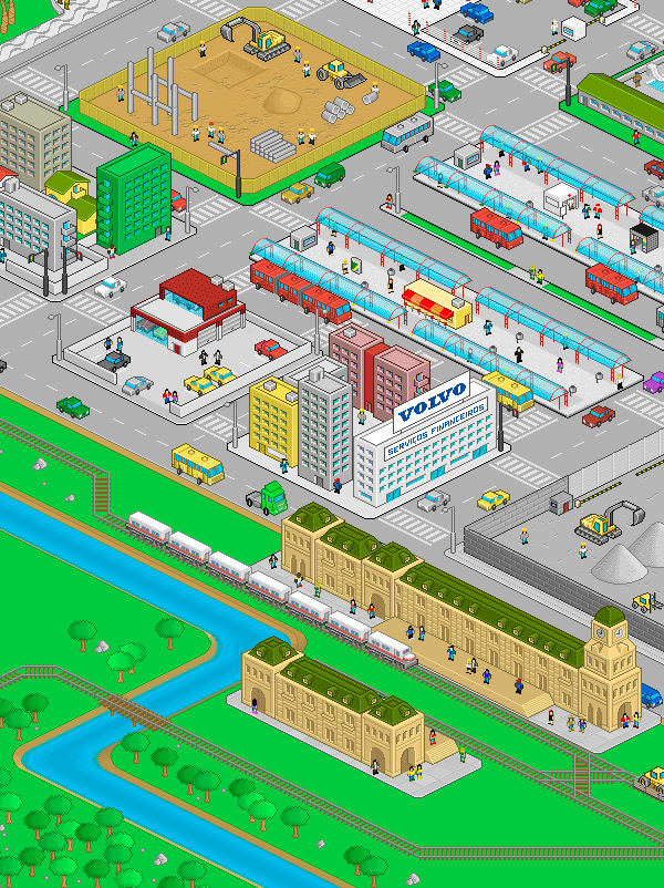 propeterson's tweet photo. Train station, pixelart for Volvo Group https://t.co/f2SWq2OnEO