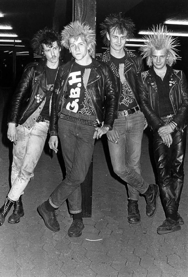 British street punk band GBH, group portrait, International Arena, Birmingham UK, 1982. Line up includes: Colin Abrahall, Colin 'Jock' Blyth, Ross Lomas and Andrew 'Wilf' Williams. Photo by Erica Echenberg

#punk #punks #punkrock #gbh #chargedgbh #history #punkrockhistory