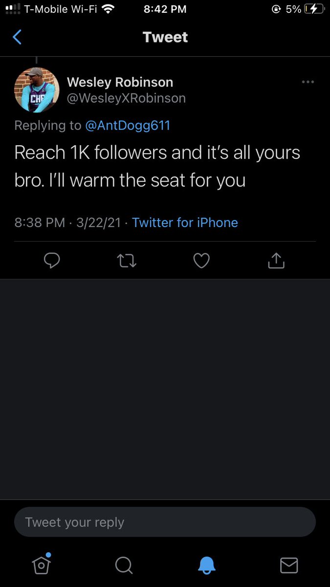 AntDogg611's tweet photo. The Hornets social media manager just told me if I get 1,000 followers I can have his job so Twitter do your thing lol https://t.co/tSHBdx7Gbg