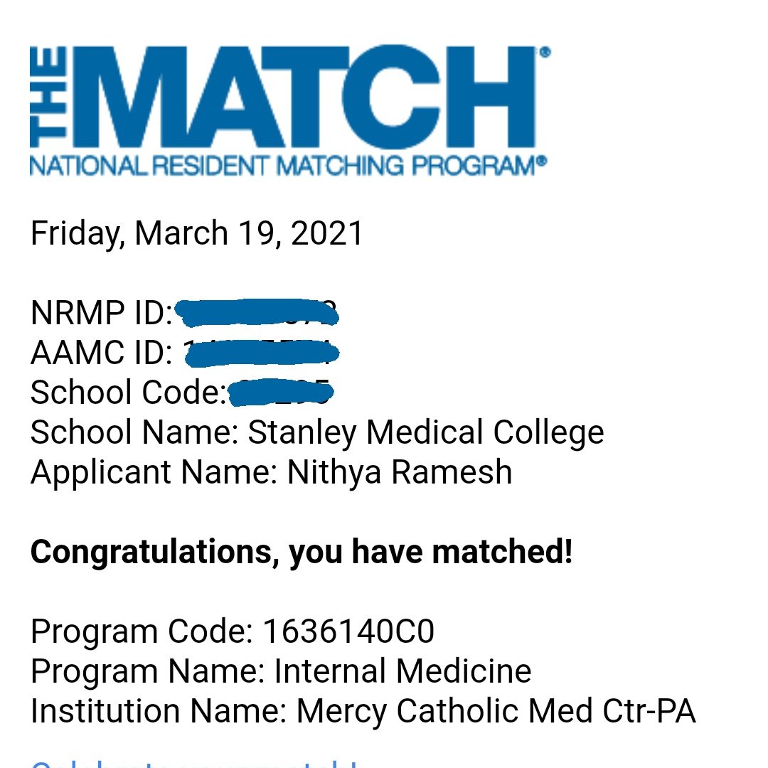 Matched into Internal Medicine at Mercy Catholic Medical Center, Philadelphia. Beyond excited and thrilled to be a part of the Mercy family!! Thank you everyone for having me on board!! <a href="/MercyCathMedCtr/">Mercy Fitzgerald Hospital</a> <a href="/MCMC_IMres/">MCMC Internal Medicine Residency Program</a> @Stefanie_IMres 

#MedTwitter #Match2021