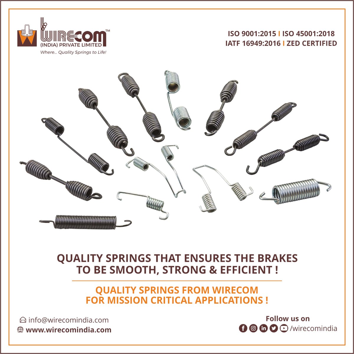 WirecomIndia's tweet photo. We have emerged as one of the prominent manufacturers and suppliers of a varied collection of #Brakesprings.
Quality springs from Wirecom for #MissionCriticalApplications!
#spring #industrialsprings #mumbai #vasai #pune https://t.co/oujb0oPPb5