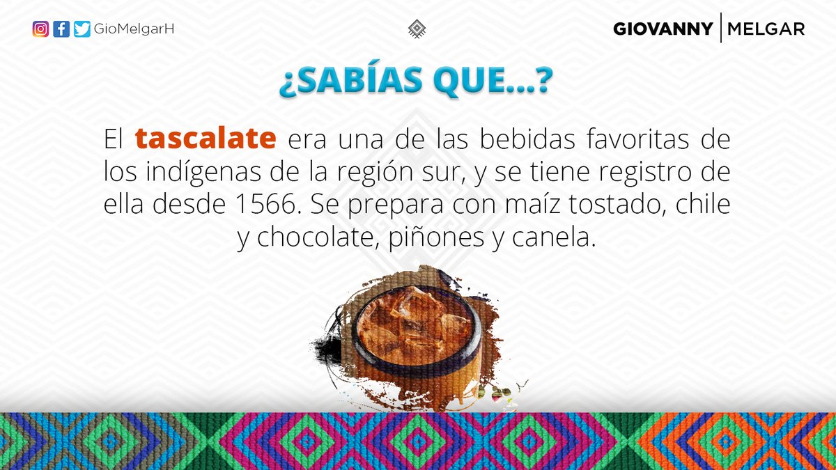 GioMelgarH's tweet photo. ¿Cuál es bebida tu favorita?

Las #bebidasChiapanecas tienen gran variedad de ingredientes que las hacen deliciosas. Si aún no las prueban, los invito a que en su próxima visita a #Chiapas se deleiten con cada una de ellas. 

#GiovannyMelgar #Pozol #Tascalate #Pox #AmorxChiapas https://t.co/WCbGbihsGt