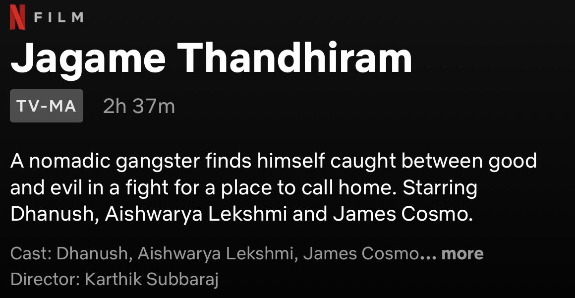 streamingdue's tweet photo. #JagameThandhiram Listed On Netflix, Runtime - 2 Hours 37 Min.
Expected In April's Last Week 2021, Streaming Super Soon on @NetflixIndia #Dhanush
Directed By #KartikSubbaraj
Stay Tuned For Updates #Streamingdue
#OTTUPDATES #OTNEWS #MOVIES https://t.co/rnIqkr7WXH