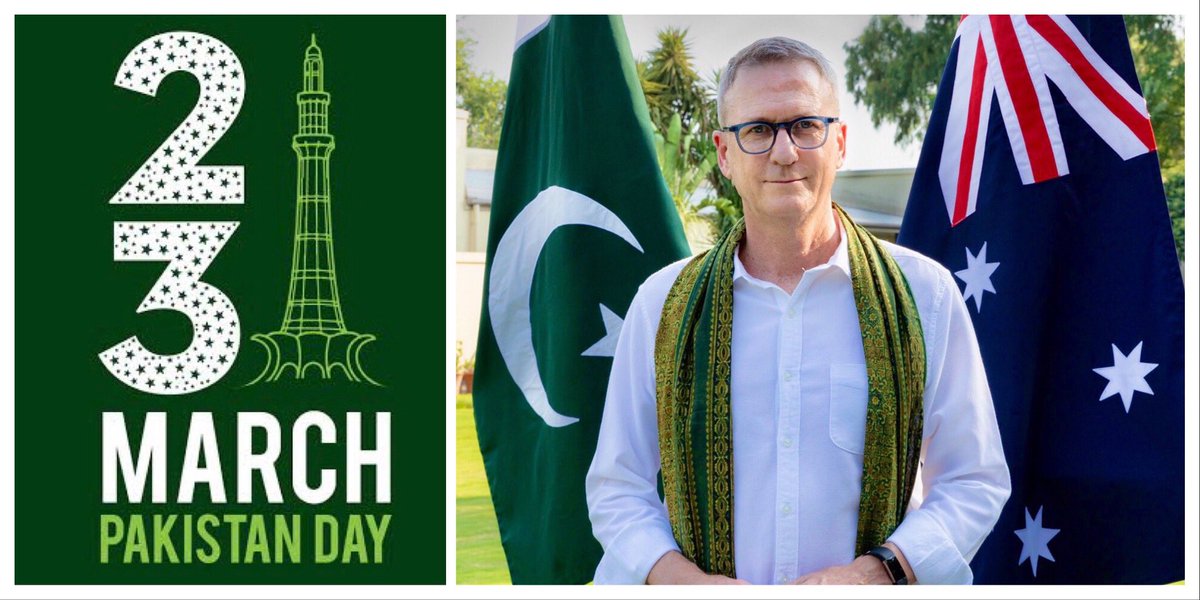 AusHCPak's tweet photo. Happy #PakistanResolutionDay to all Pakistanis. Australia has been a steadfast friend to Pakistan since its independence. Our cooperation on defence, education, trade, development, our sporting links &amp; warm &amp; binding people-to-people ties continue to strengthen.
یوم پاکستان مبارک https://t.co/nCIi5tYcHV