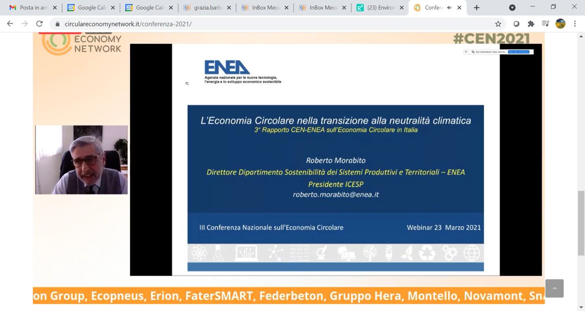 Terza conferenza nazionale su EC #CEN2021 Roberto Morabito di <a href="/ENEAOfficial/">ENEA</a> e Presidente di <a href="/ICESPItalia/">ICESP</a> presenta le opportunità dell'#economiacircolare quale leva strategica per la #transizione alla #neutralità #climatica