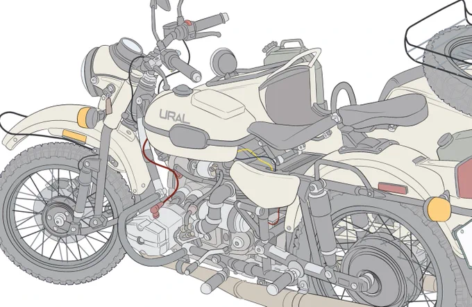 今週はバイク絵も進めていきます
サイドカーはともかく、東側のバイクを描くのは初めてですね 
