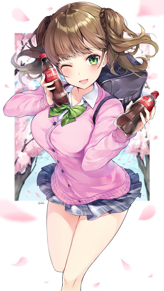 「制服とメイドどっち派? 
#見た人も無言で茶髪美少女貼れ 」|ぷきゅのすけ/絵師100人展参加いたします！のイラスト