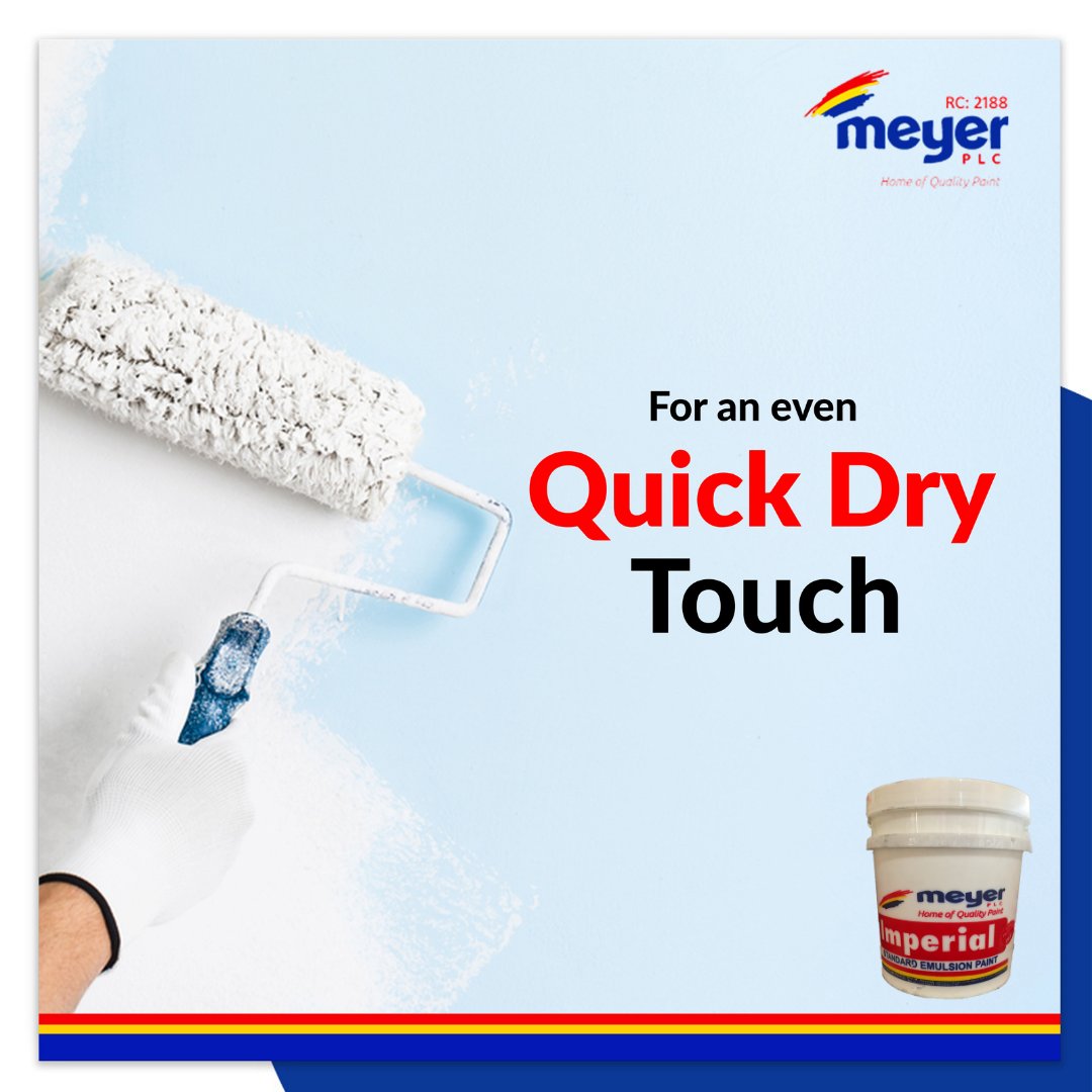 meyer_plc's tweet photo. Looking for a low cost, quick drying, easy to paint over paint to protect and decorate your walls?
The Meyer Imperial Emulsion paint is just what you need.
#Meyerplc #meyerpaints #emulsionpaint #imperialpaints #walldesigns #wallpainting #wallfinish #plasterwalls #paintcompany https://t.co/w3r6fm8uzG