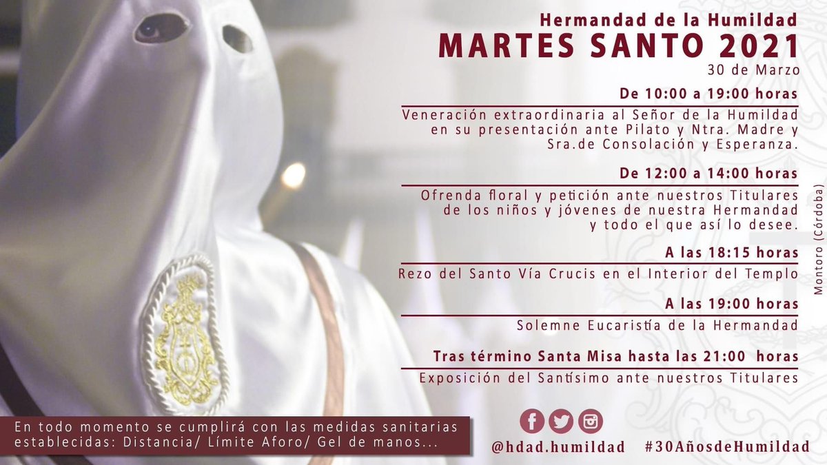 HumildadMontoro's tweet photo. Actos para el próximo Martes Santo, todos los actos serán retransmitido en directo por el Facebook de la Hdad. https://t.co/VF1QrjtcZX