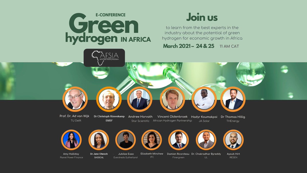 SASSCAL_ORG's tweet photo. Green Hydrogen E-conference in Africa  
@AFSIA_Official
In this e-conference we will learn from the best experts in the industry about the potential of #greenhydrogen for #economic growth in #Africa and the role #solar can play. 👉https://t.co/y1yApMfRLq https://t.co/1Na7gTsWRN