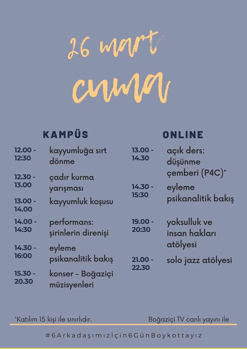 nocontextBOUN's tweet photo. Boğaziçi Boykotta: Direniş Festivali

Etkinlik detayları ve katılım için: https://t.co/PTWx1Ojgyq 

#6TutukluArkadaşımızİçin6GünBoykottayız 
#KabulEtmiyoruzVazgeçmiyoruz https://t.co/OGvqljvaHP