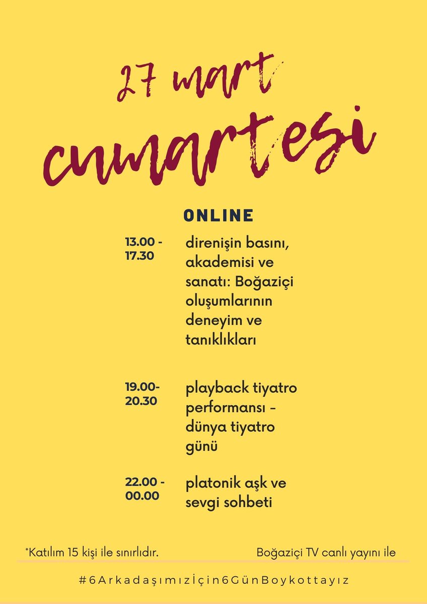 nocontextBOUN's tweet photo. Boğaziçi Boykotta: Direniş Festivali

Etkinlik detayları ve katılım için: https://t.co/PTWx1Ojgyq 

#6TutukluArkadaşımızİçin6GünBoykottayız 
#KabulEtmiyoruzVazgeçmiyoruz https://t.co/OGvqljvaHP