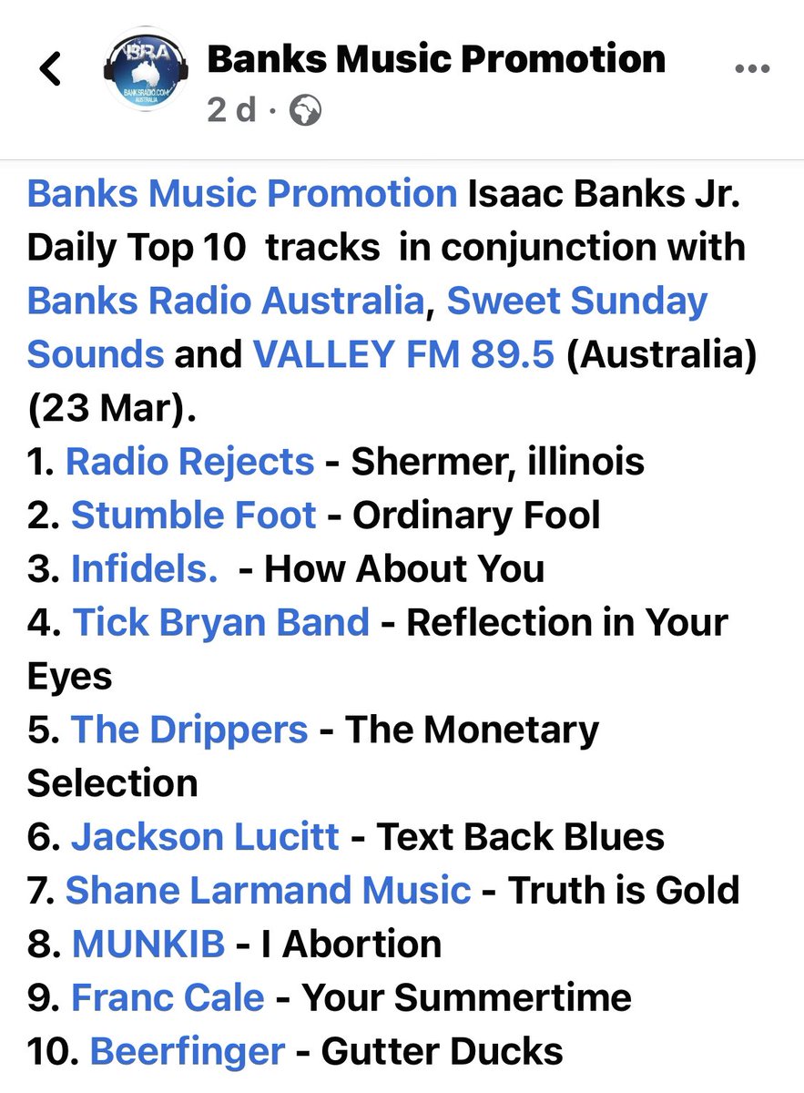 JacksonLucitt's tweet photo. Those Australians have got some decent taste, haven’t they?!

‘Text Back Blues’ has been included in the Top 10 Tracks over there!

Cheers @BanksRadioAU &amp; @Valley895FM 

#TextBackBlues #JacksonLucitt #IndieFolk #PortTalbot #Wales #Canberra #Australia https://t.co/bBJV68IfMP