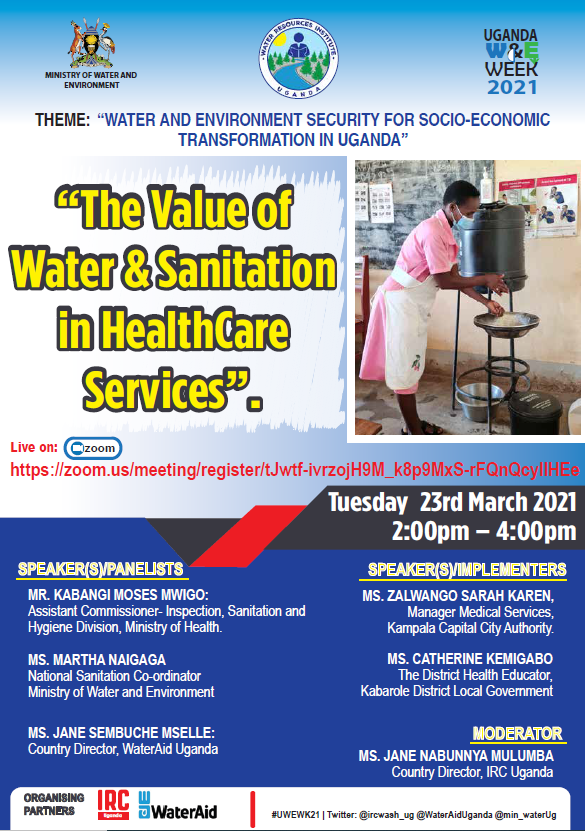 Turimaso1's tweet photo. Use Link to join event: https://t.co/XwrrejYkLU Water, Sanitation and hygiene in Health Care Facilities for Social Economic transformation. Today 23 March 2021 at 2:00pm @IRCWASH @ircwash_ug @waterforpeople @WaterAidUganda @wateraid @UNICEFUganda @min_waterUg @waterschool https://t.co/fdkNY3fsds