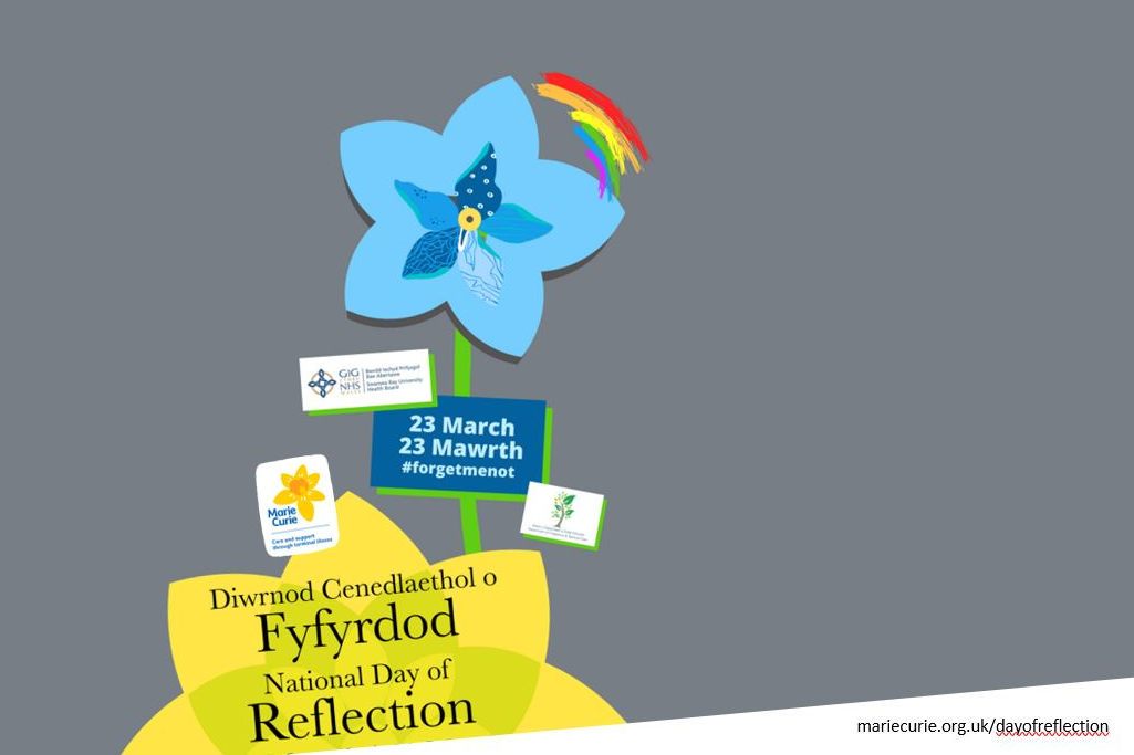 A minute's silence will be held at midday . Swansea Bay's first Covid Memorial Day is symbolised by the forget-me-not flower, A minute's silence will be held at midday today marking the first anniversary of the coronavirus lockdown, and remembering those who have died.