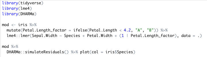 florianhartig's tweet photo. DHARMa #Rstats residual plots for #GLMMs tidyverse style https://t.co/juDtQox2ry https://t.co/y210ZQ5tq0