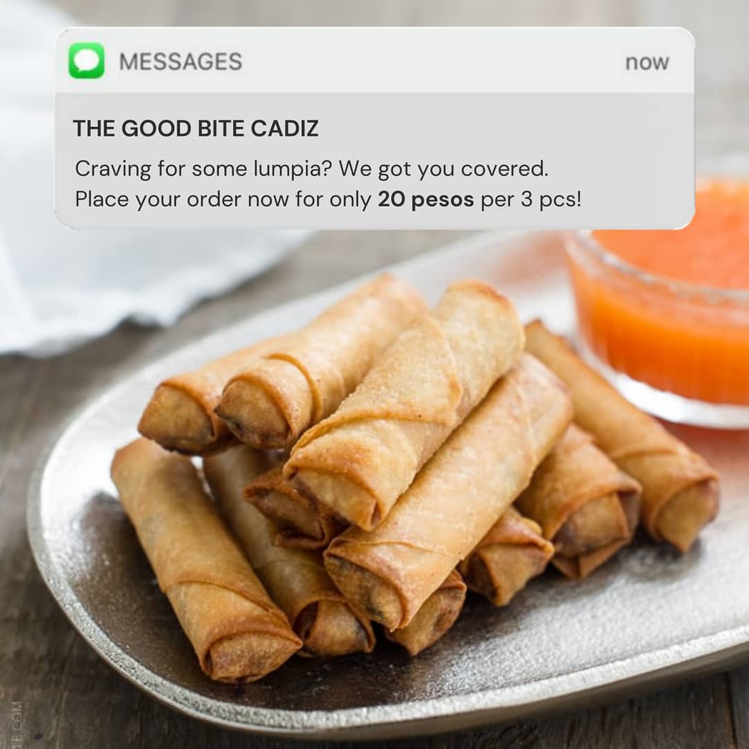 The best lumpia in town for only 20 pesos per 3 pcs! Available every Fridays, Cadiz City area. Order now!