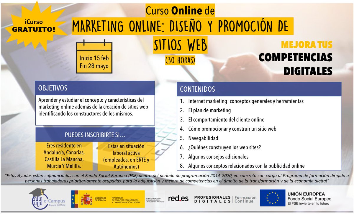 FundacionDopp's tweet photo. 💻 Si estás interesado en el Marketing o en su aplicación web, en este curso, aprenderás todo, incluida la creación de sitios web, ¡Y en 30 horas! 

👉 Más info en: https://t.co/M5mxIA7ANA

@redpuntoes @_minecogob

#FormaciónContinua #FSE #ProfesionalesDigitales #CursosGratis https://t.co/gv1mWYFXTY