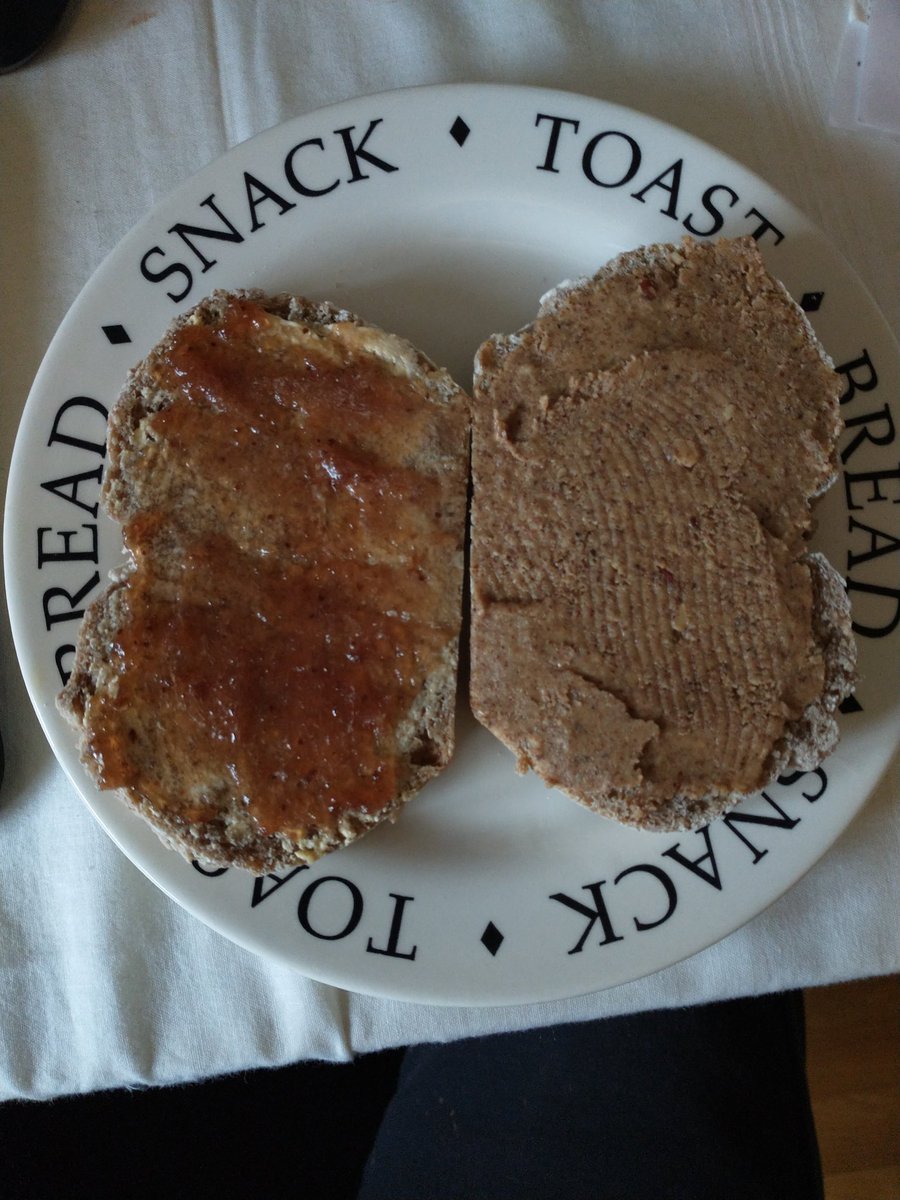 Can't do peanuts, ground almonds instead. Closest equivalent to peanut butter and jelly sandwich.... Not bad at all. 👍🙂