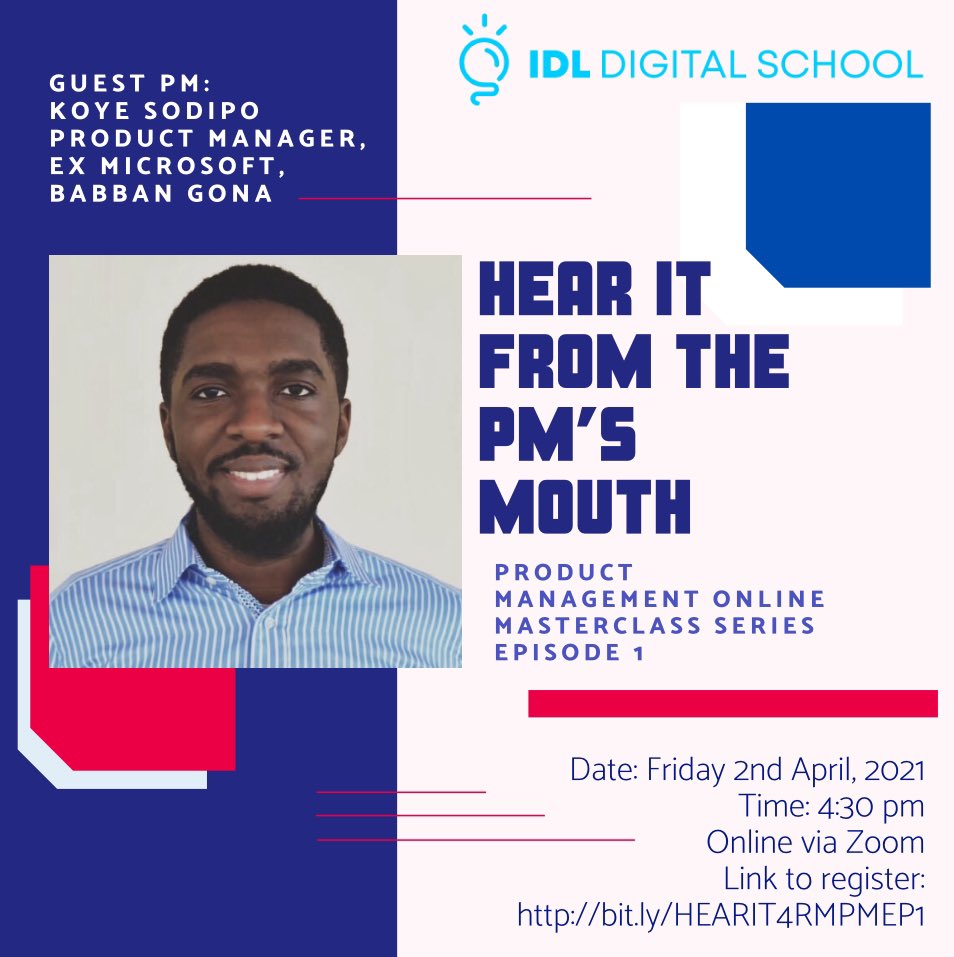 idl_ng's tweet photo. Are you an aspiring product manager, a product management enthusiast or interested in transitioning to product management from your current role. 

You don’t want to miss this one. 

Come with your questions, your note pads and let’s get the show on the road. https://t.co/3xC11chi1f