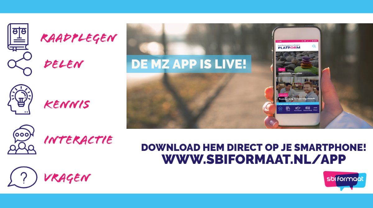 De MZ App is live! 
Vol trots presenteren wij de MZ App. Een informatieve en interactieve App voor iedereen die actief is of wil worden in de #medezeggenschap. Download nu eenvoudig de #mzapp op je smartphone!
sbiformaat.nl/app