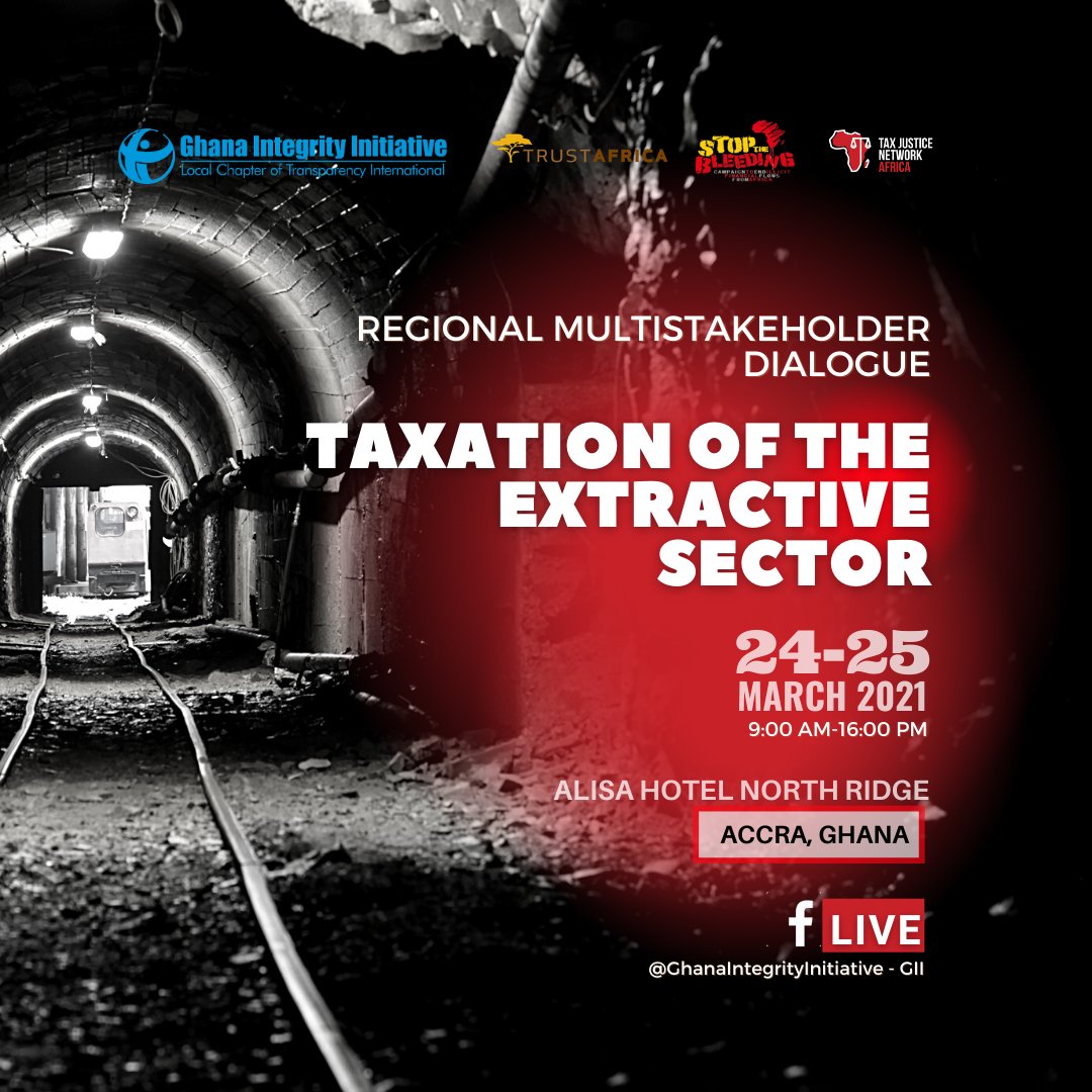 tighana_'s tweet photo. Catch us live on Wednesday 24 & Thursday 25 March 2021 for The Regional Multi-stakeholder dialogue on Taxation of the #Extractive #Sector, hosted by the #StopTheBleedingCampaign and @GhanaIntegrity, here in Accra, Ghana.
@Newmont_Ghana @dailyguideghana @tv3_ghana @Joy997FM https://t.co/ONjt73Oo6f