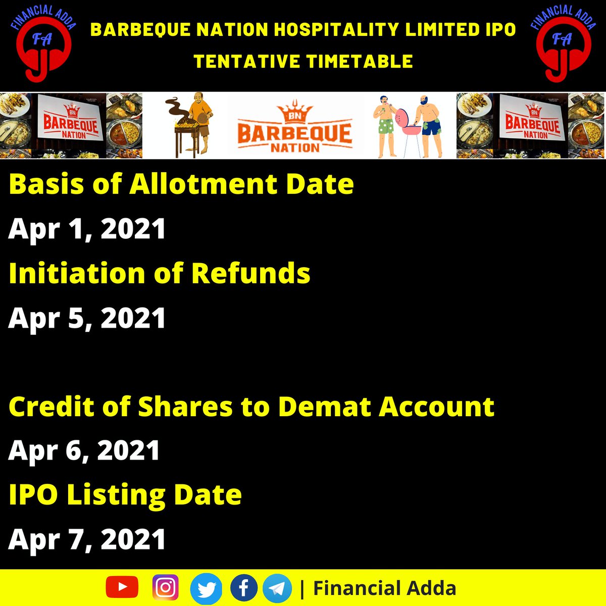 FinancialAdda's tweet photo. BARBEQUE NATION IPO DETAILS👇👇

#IPO #IPOwithJST #ipondtv #IPOTIME #BarbequeNation #BarbequeNationipo #financialadda #upcomingipo https://t.co/O46PttmJuo
