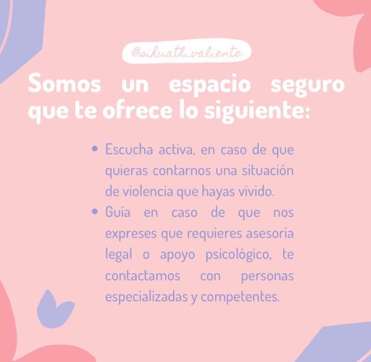 Sihuatlvaliente's tweet photo. La red de apoyo te acompaña antes, durante y después de todo el proceso que decidas llevar a cabo con nosotras.
El acompañamiento que te ofrecemos es respetando siempre tu integridad, escuchándote y auxiliándote con la finalidad de hacerte sentir segura y empoderada.🔥🐉💜 https://t.co/sppmOZAoFe