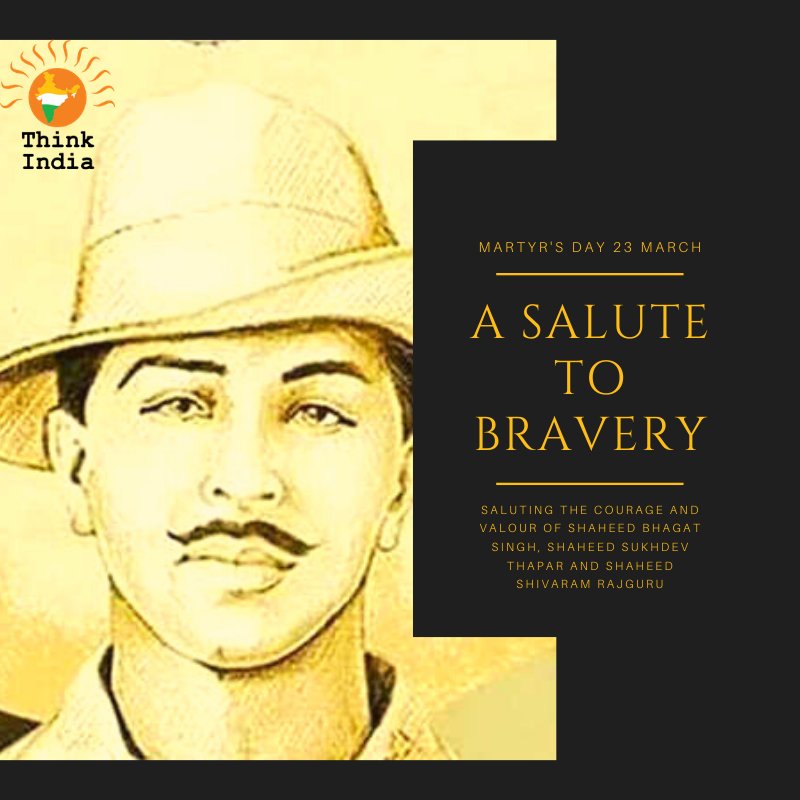 thinkindiaorg's tweet photo. 23 March: शहीदी दिवस, Martyr's Day.
Saluting the bravery of Shaheed Bhagat Singh, Shaheed Sukhdev Thapar and Shaheed Shivaram Rajguru. https://t.co/I02P0Kh3Q3
