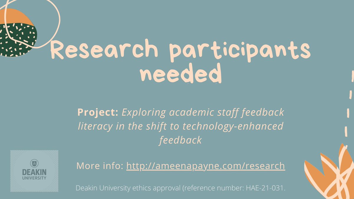 Do you provide audio/video feedback to #highered students or know someone who does? I'd love to chat (45 mins)! RTs appreciated!

<a href="/HERDJournal/">Higher Education Research and Development</a> <a href="/AdvanceHE/">Advance HE</a> <a href="/ResearchRMIT/">RMIT Research</a> <a href="/MonashUni/">Monash University</a> <a href="/UniKent/">University of Kent</a> <a href="/SurreyLab/">Surrey Assessment and Learning Lab</a> <a href="/SurreyIoE/">Surrey Institute of Education</a> <a href="/AcademicChatter/">Academic Chatter™</a> <a href="/OpenAcademics/">OpenAcademics</a> @QUTlearn <a href="/AAREBlog/">EduResearch Matters</a>

More info 👇🏾