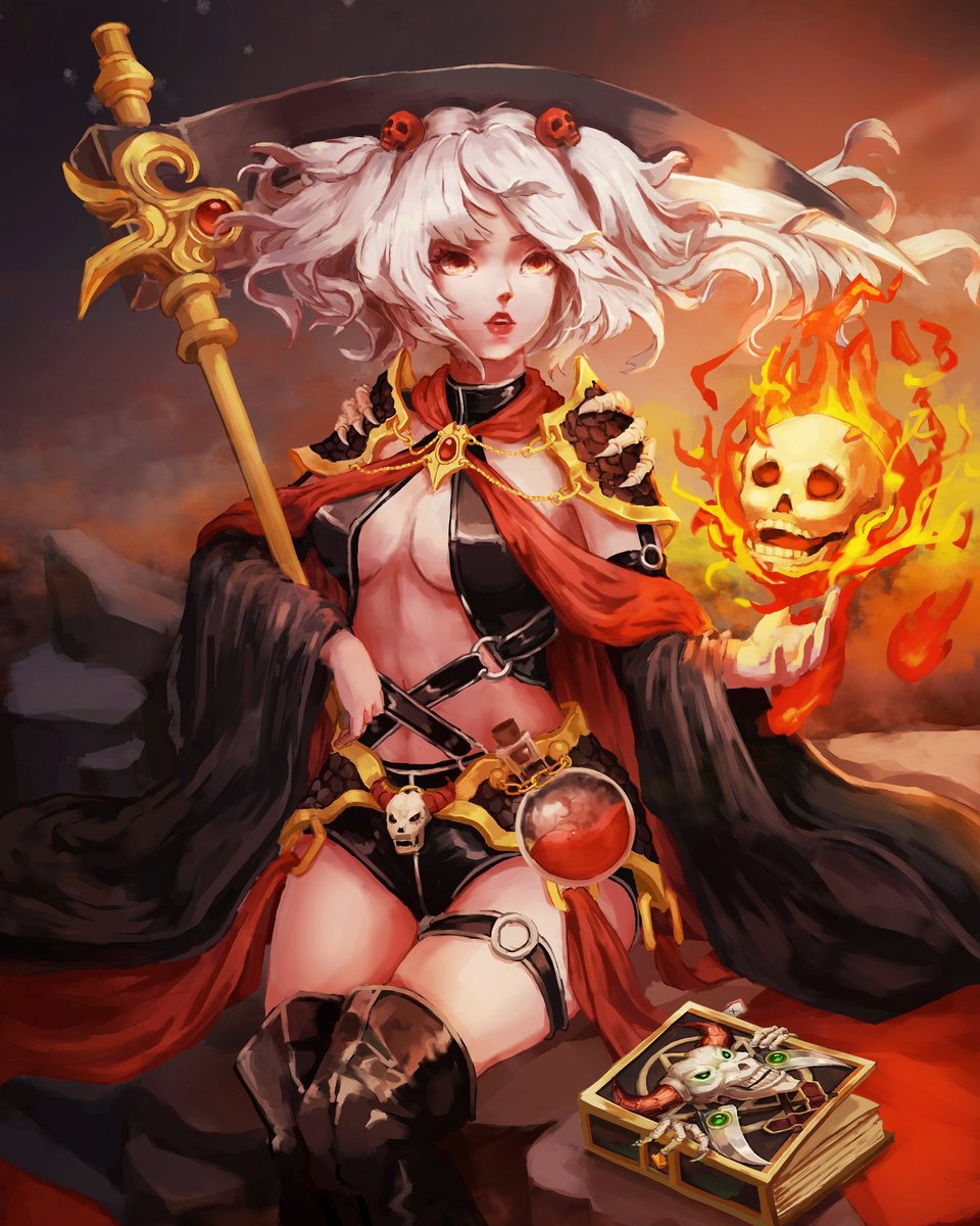 Ashes An Emissary From Hell Found That My Skill Is Improving Feeling So Great 煉獄使者感覺聽到畫技升級的聲音了 Hell Doubletail Skeleton Hook Leather Cloak Potionbottle Book Armor Gem Demon Cgart Digitalillustration Evil