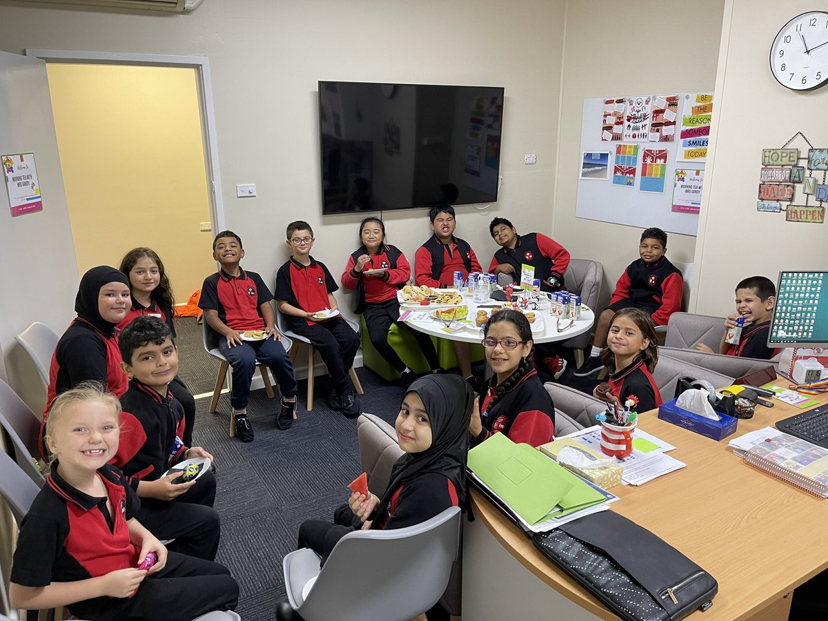 MillerPS2168's tweet photo. I’m the luckiest Principal! Today I got to host these beautiful students to “Morning Tea with Mrs Gandy”. They could all tell me it’s because they have been demonstrating our Miller Mindset. #millermindset https://t.co/FBWAzgiHXz