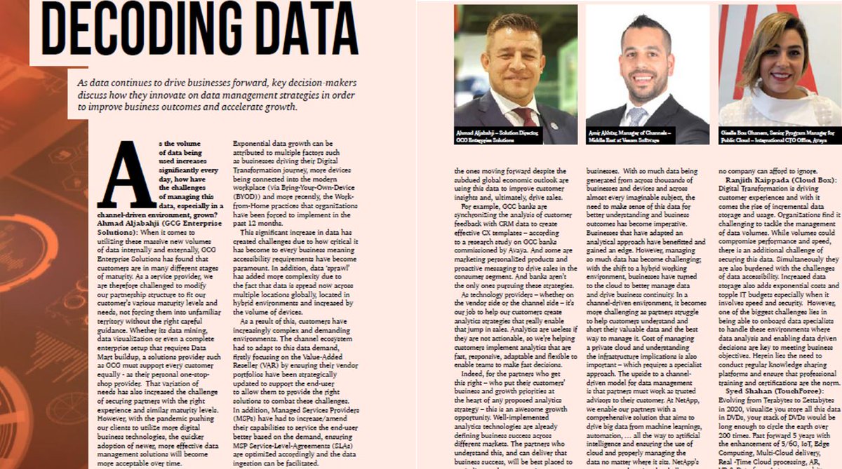 GCG_ES's tweet photo. Some of the leading thinkers in the region shared their thoughts on Data Management. Check out the key insights provided by GCG Solution Director, Ahmed Al Jabahji, on #Tahawultech #Resellerme
#gcg #datamanagement
Click on the link below, and check page 20
https://t.co/trGVA0IhtG https://t.co/qOT9o5qmjy