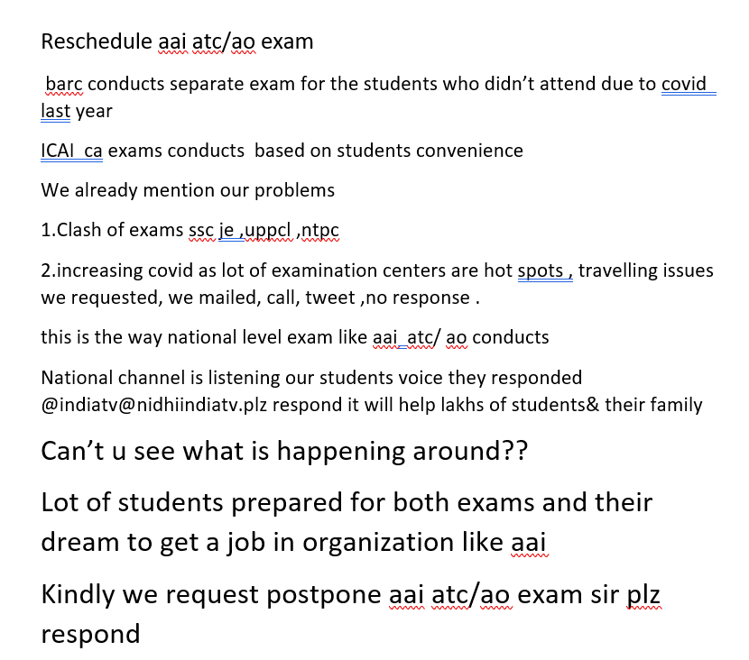 saikumarkonagan's tweet photo. #Reschedule_AAI_examdate @AAI_Official @nidhiindiatv @indiatvnews  aai following mahatma gandi ji principles
1.don't listen to students
2.dont see what is happening around
3.dont respond to students issues 
kindly  plz reschedule for the benefit of lakhs of students https://t.co/Q9Dk1UBsgk