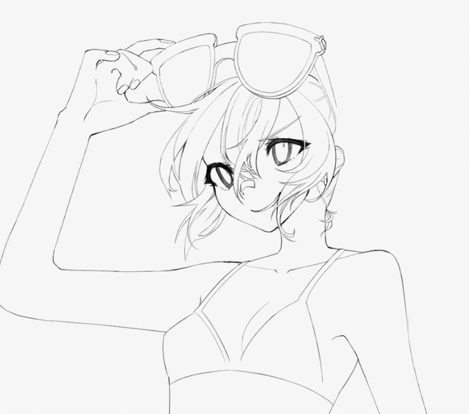 i was gonna make the outfit in this drawing look like mikus rainbow swimsuit module but i just realized i could recolor it and make it look like リアルにぶっとばす fanart ? 